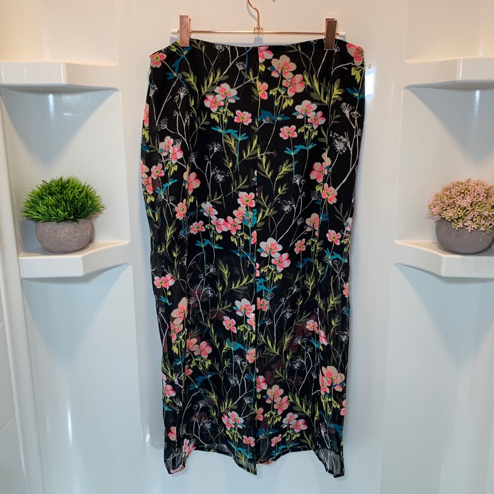 Express Floral Print Midi‎ Skirt Front Slit - Picture 2 of 8